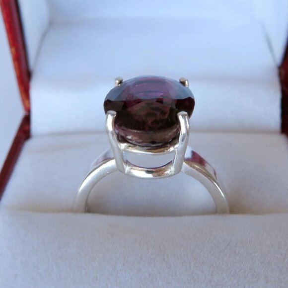 Rare Large Natural Grape Red Tourmaline Rubellite In Sterling Silver Ring - Picture 8 of 11